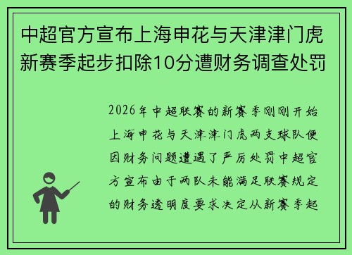 中超官方宣布上海申花与天津津门虎新赛季起步扣除10分遭财务调查处罚